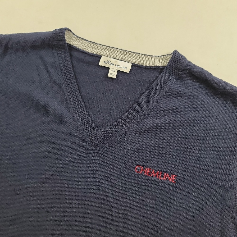 Peter Millar Golf Sweater Vest Mens 2XL Navy Blue Merino‎ Wool Silk Co. Logo - Picture 5 of 9